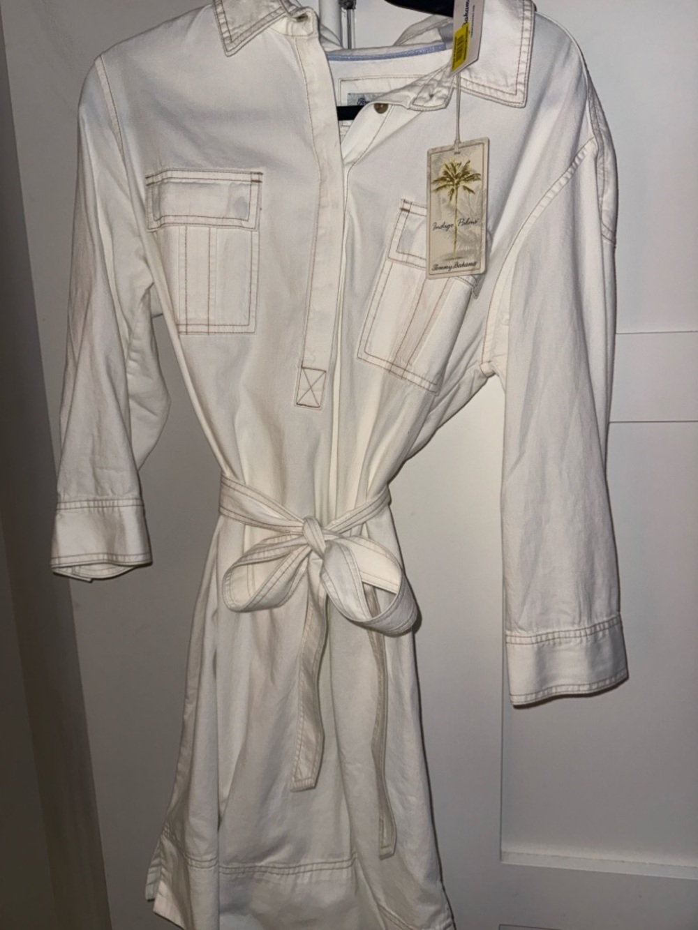 Tommy Bahama Cream Self-Tie Shirt Dress